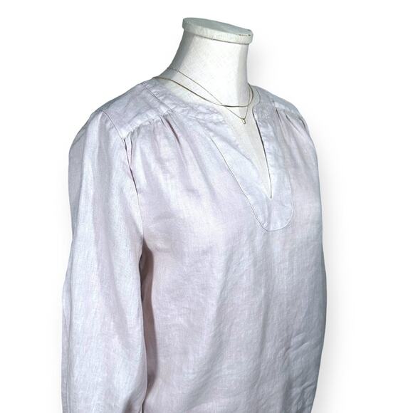 H HALSTON 100% Linen Split Neck Blouse Blush Pink Top Long Sleeve Soft Medium - Picture 2 of 9